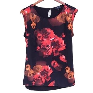 The Limited Floral Sleeveless Blouse Sheer Front Keyhole Top S